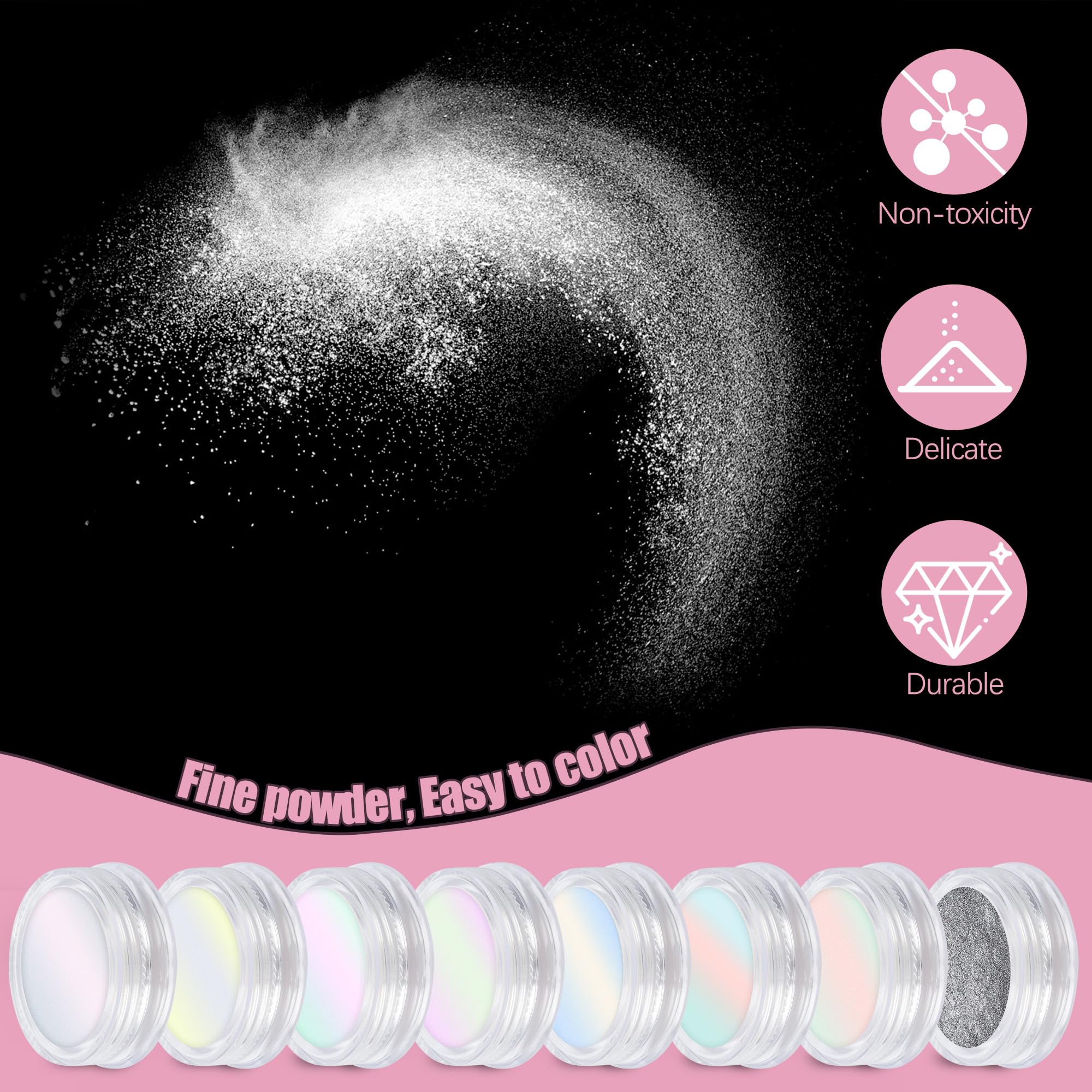 Artdone durable chrome pigment enhances long-lasting chrome nail art.