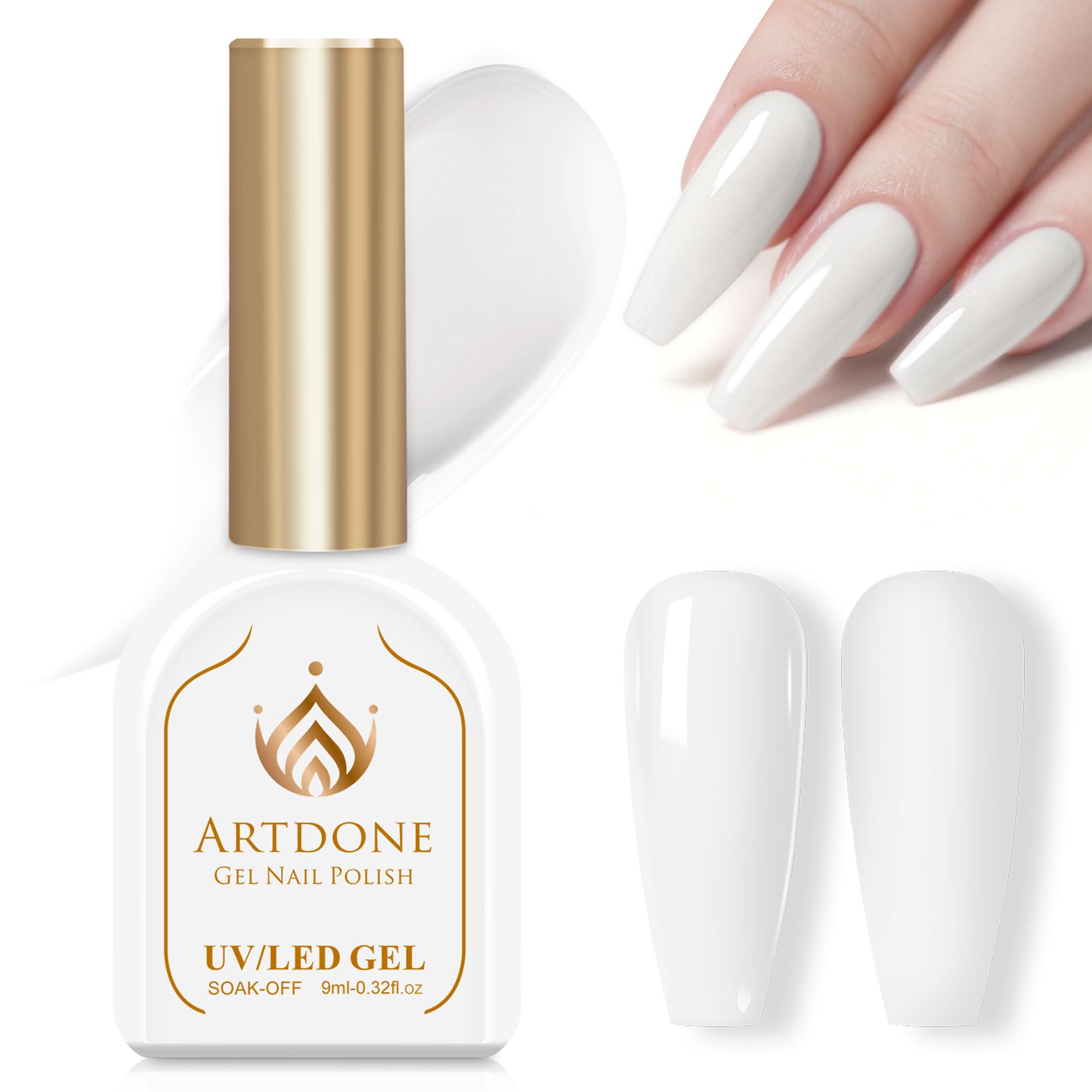 Artdone gel nail polish white bottle close-up for a clean manicure