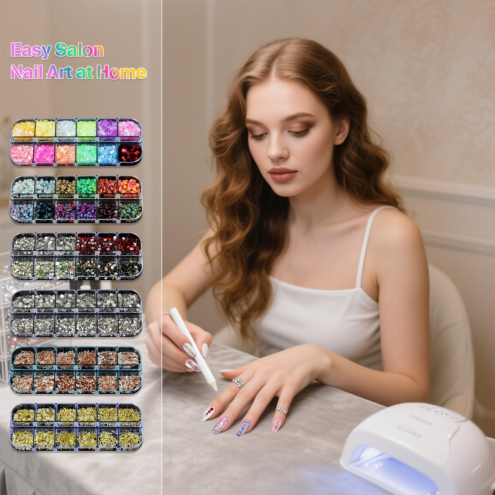 Artdone gold nail stickers with stars, hearts, lines for stylish accents.