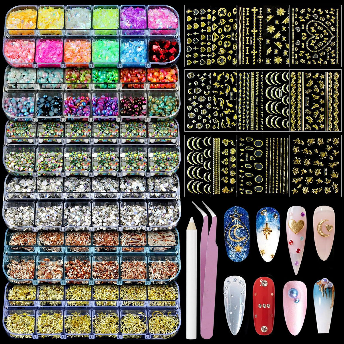 Artdone nail art studs kit offers multicolor designs for at-home DIY nails.