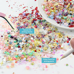 Artdone gems, pearls, rhinestones, and 3D charms in six easy-to-use boxes.