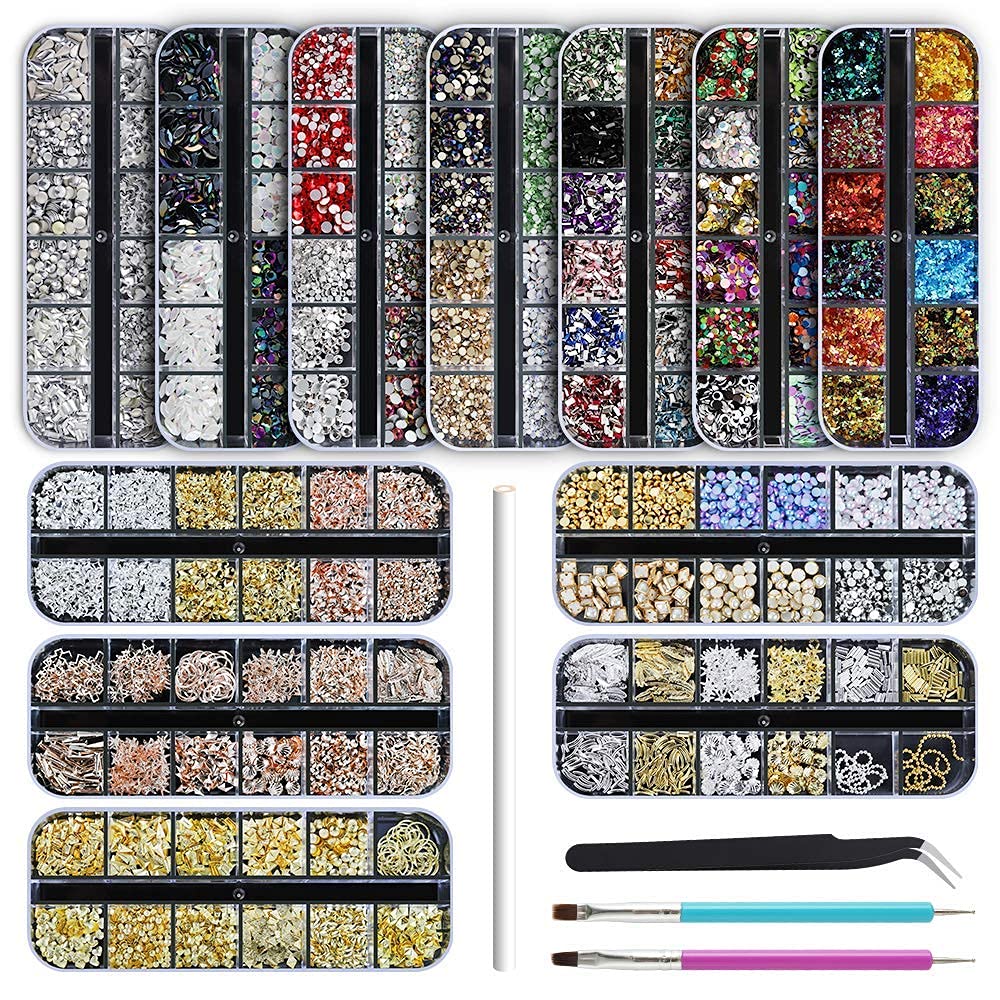 Artdone nail rhinestones in twelve boxes for quick, creative nail art inspiration