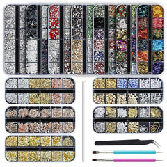 Artdone nail rhinestones in twelve boxes for quick, creative nail art inspiration