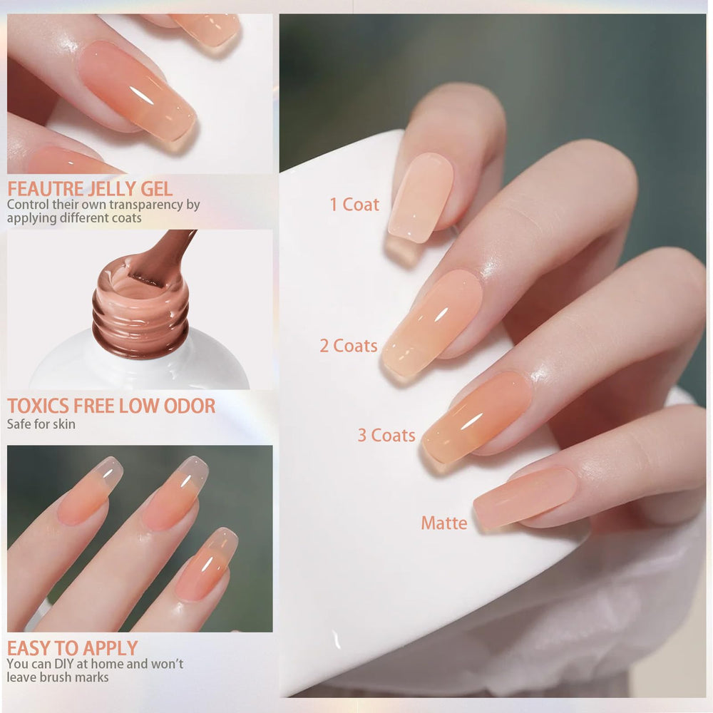 Artdone sheer gel polish application process showing base coat and lamp cure