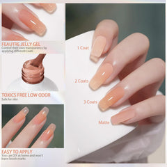 Artdone sheer gel polish application process showing base coat and lamp cure