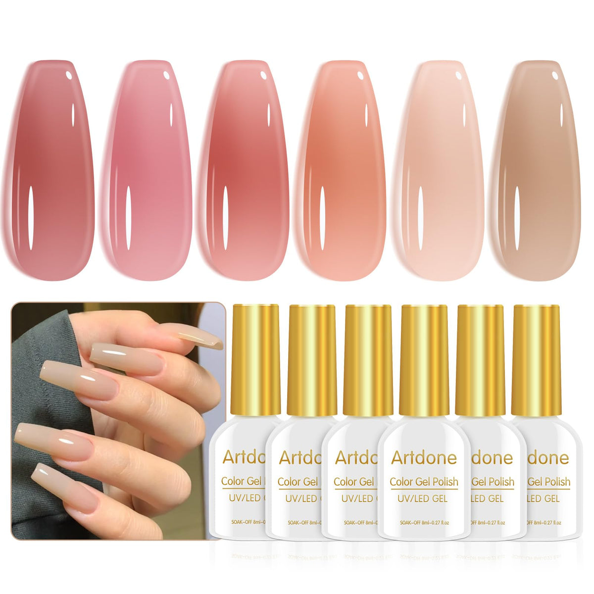 Artdone sheer gel nail polish set bottles displayed for chic gradient manicure