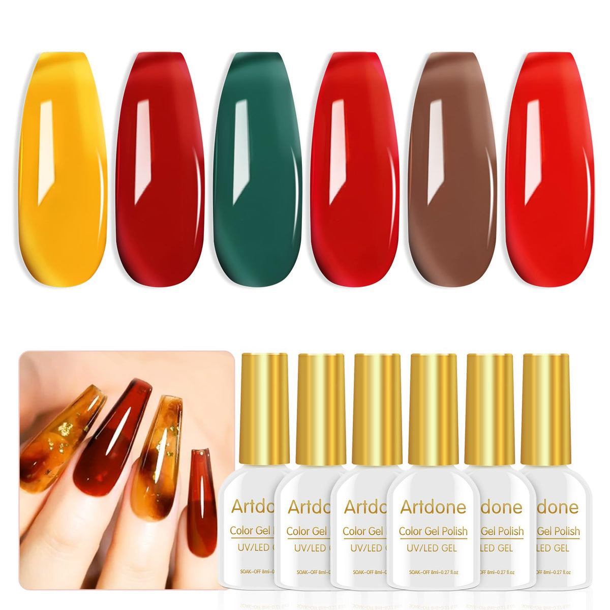 Artdone sheer gel nail polish set with six colors for versatile looks