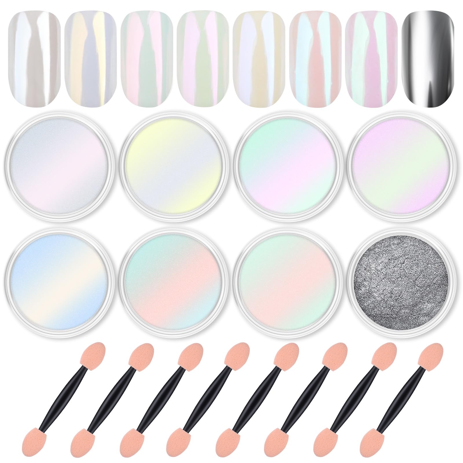 Artdone silver mirror chrome powder adds a reflective finish on gel nails.