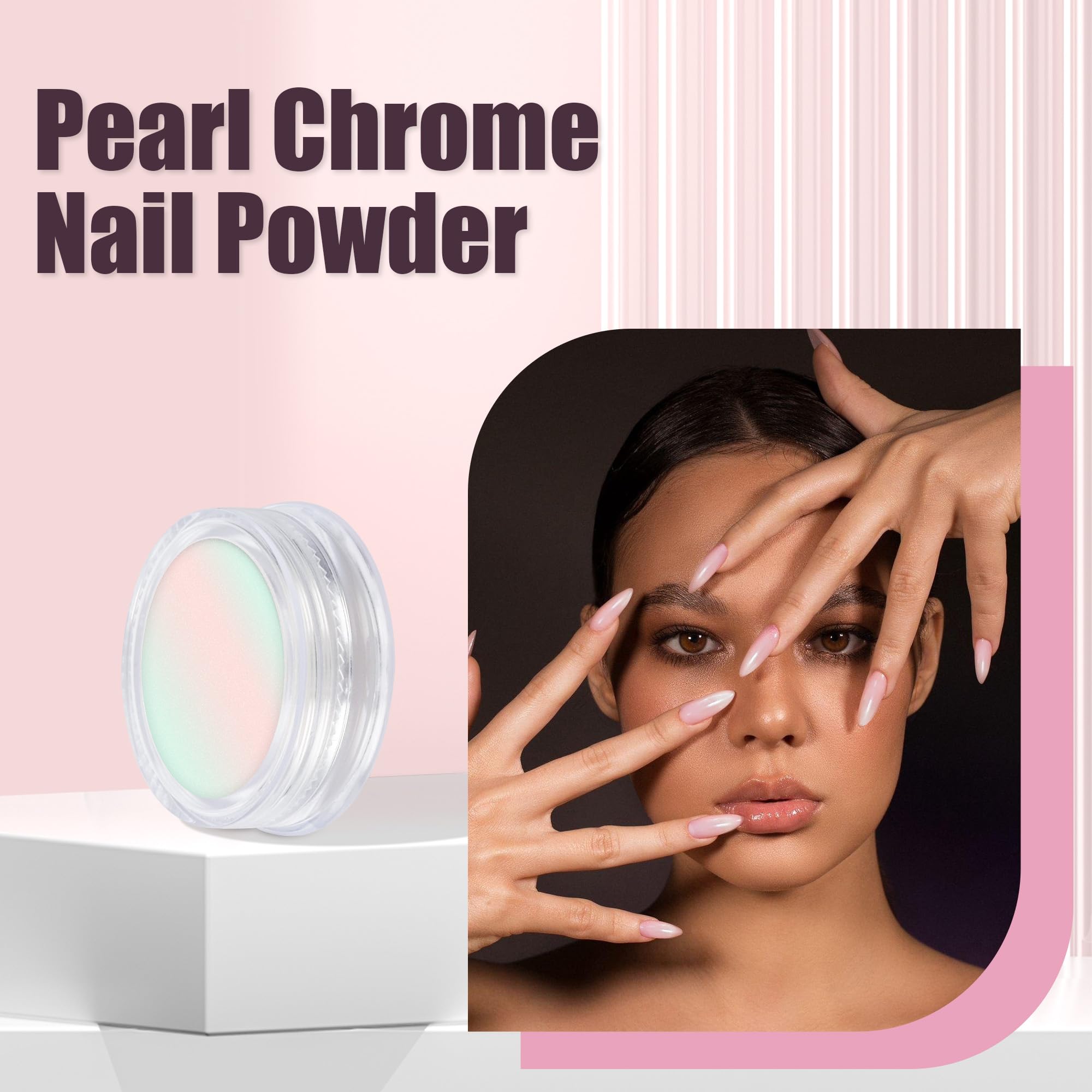 Artdone white base chrome powder yields bright highlights on gel nails.