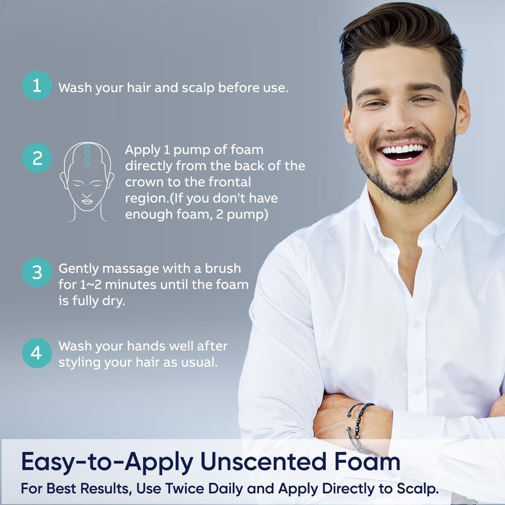 Artimore foam on scalp during application shows quick-dry, comfortable use.