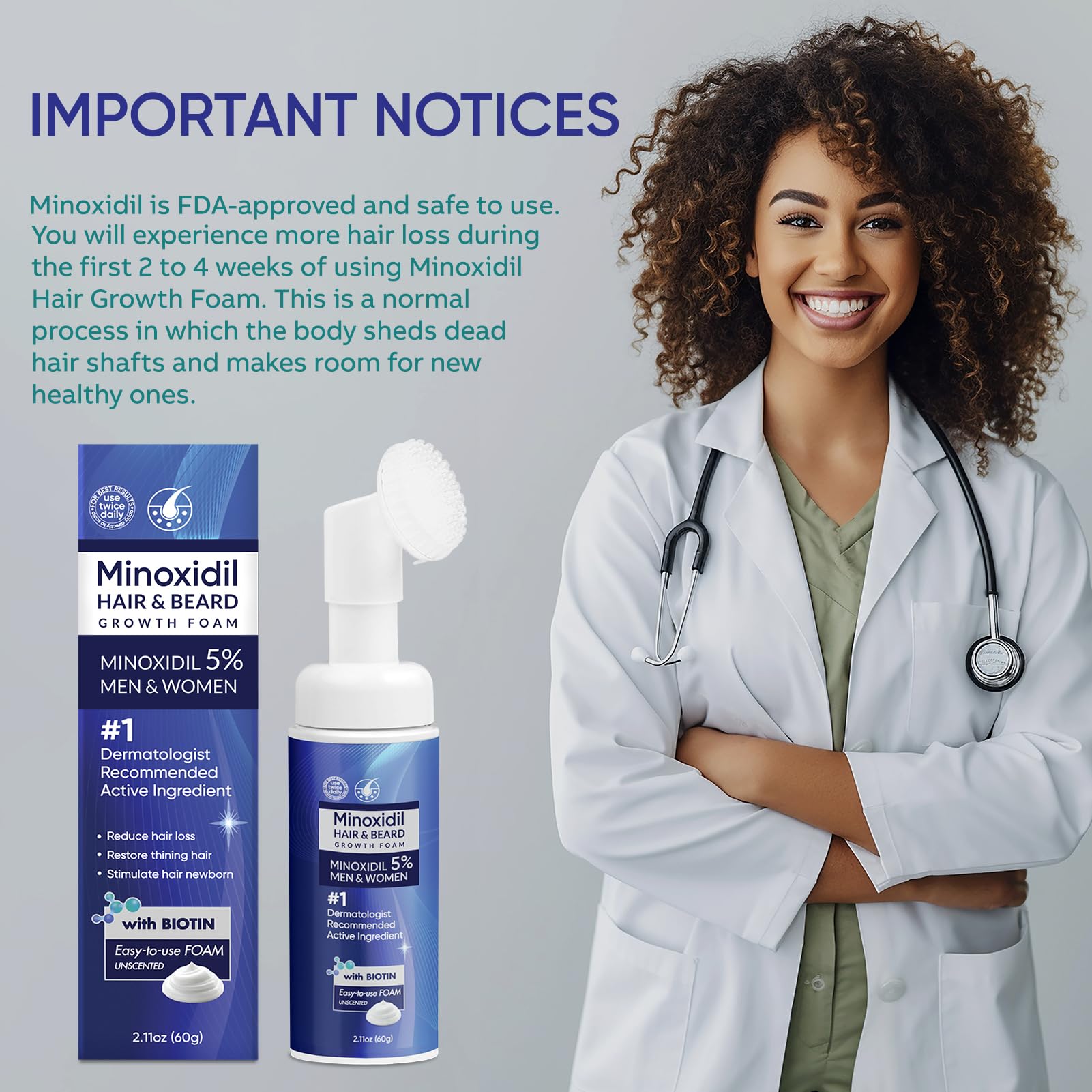 Artimore Minoxidil Foam for men and women, versatile for hair and beard care.