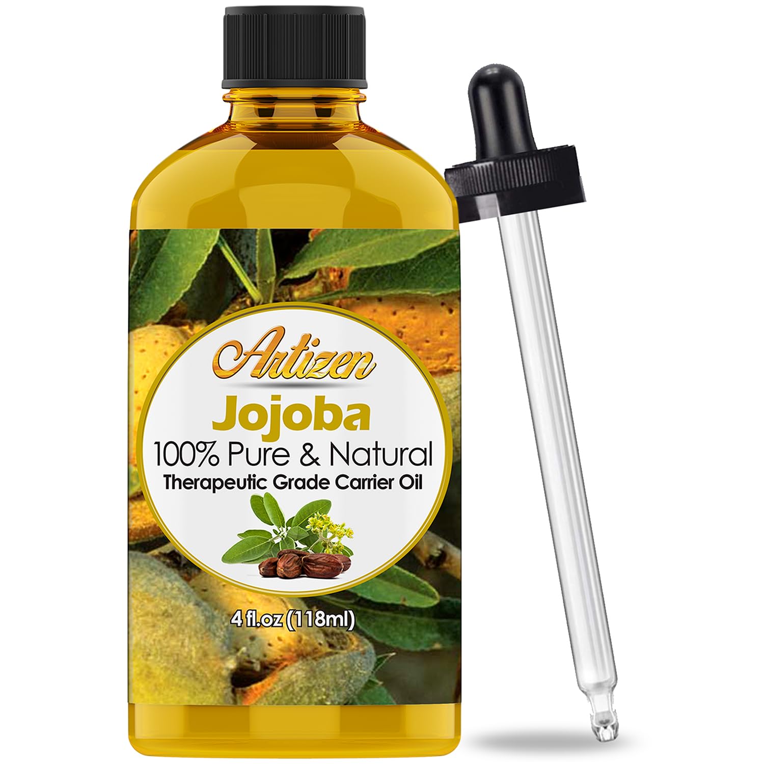Artizen Jojoba Oil 4oz bottle pours smoothly for daily skin and hair hydration.