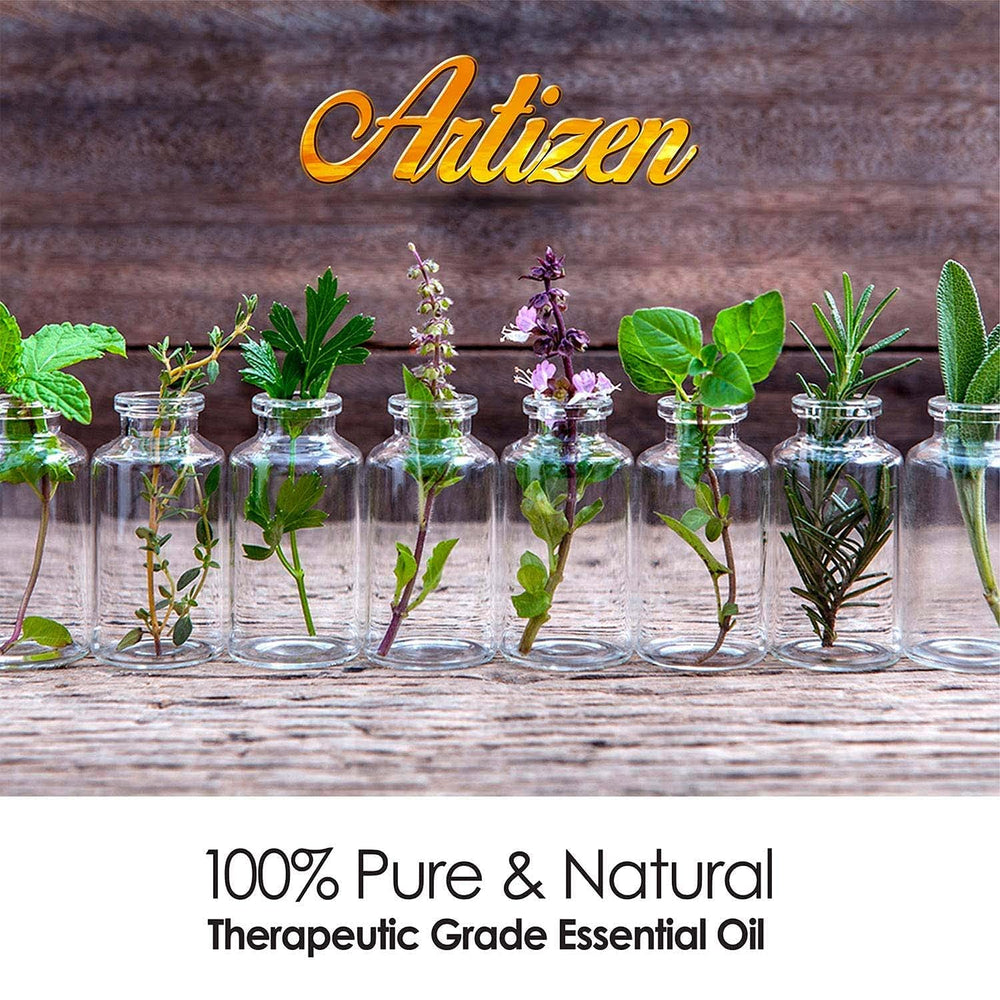 Artizen Rosehip Oil glass bottle under warm light conveys natural skincare.
