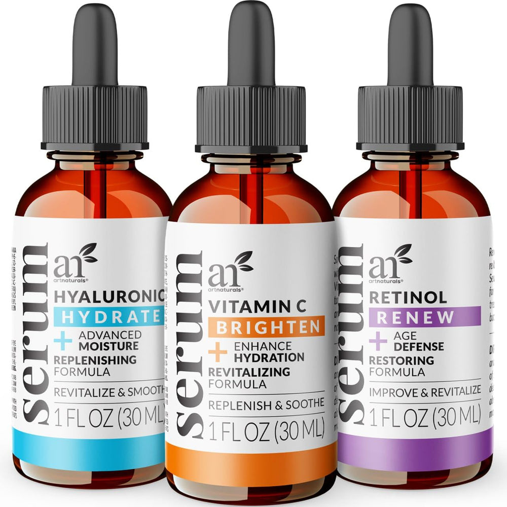 ArtNaturals Vitamin C serum bottle on a clean vanity showing brightening potential.