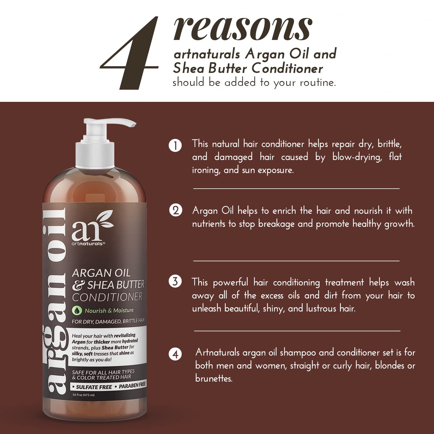 Artnaturals Argan Oil Hair Conditioner pour demonstrates easy application and deep hydration