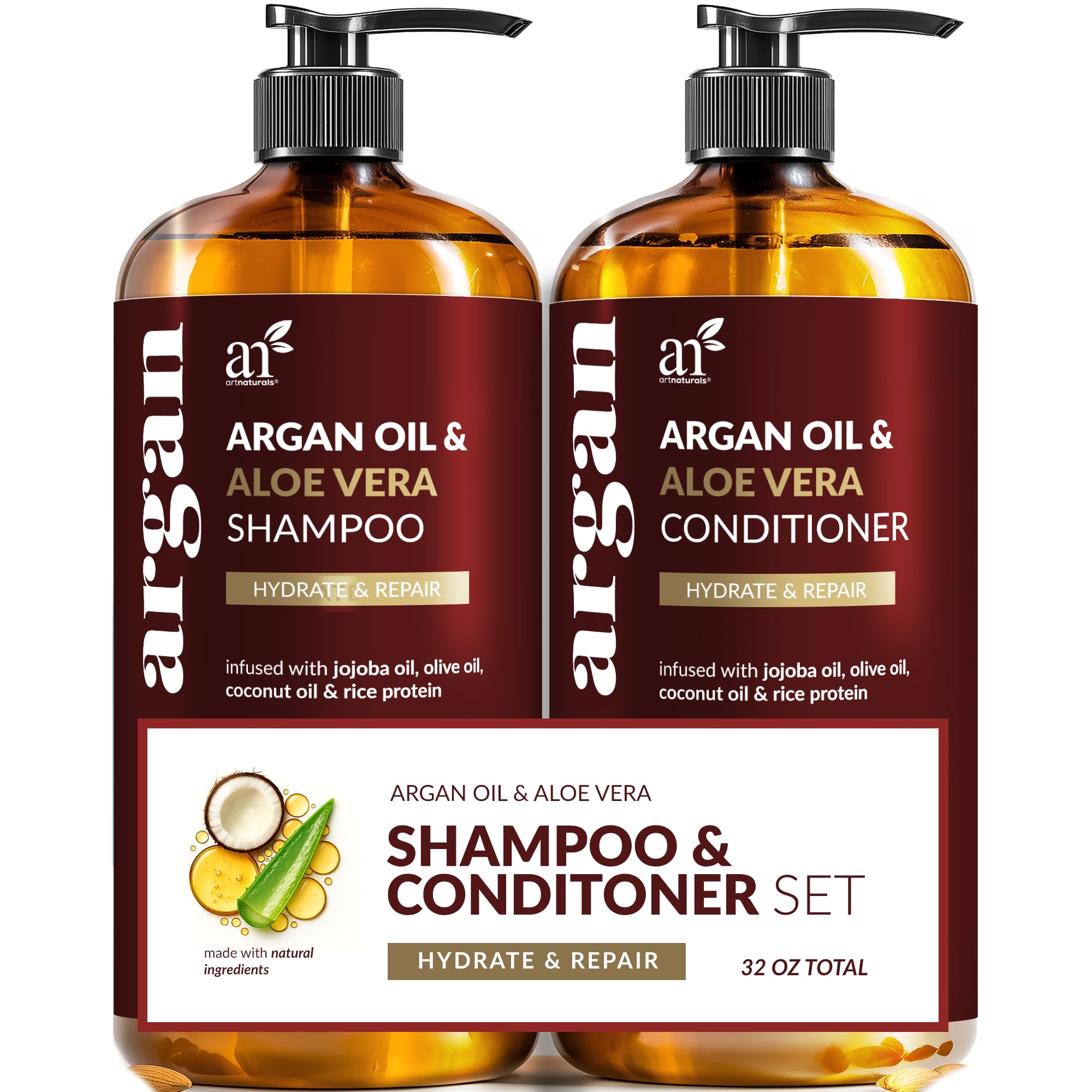 Artnaturals Argan Oil Shampoo bottle with nourishing Moroccan oils for all hair types.