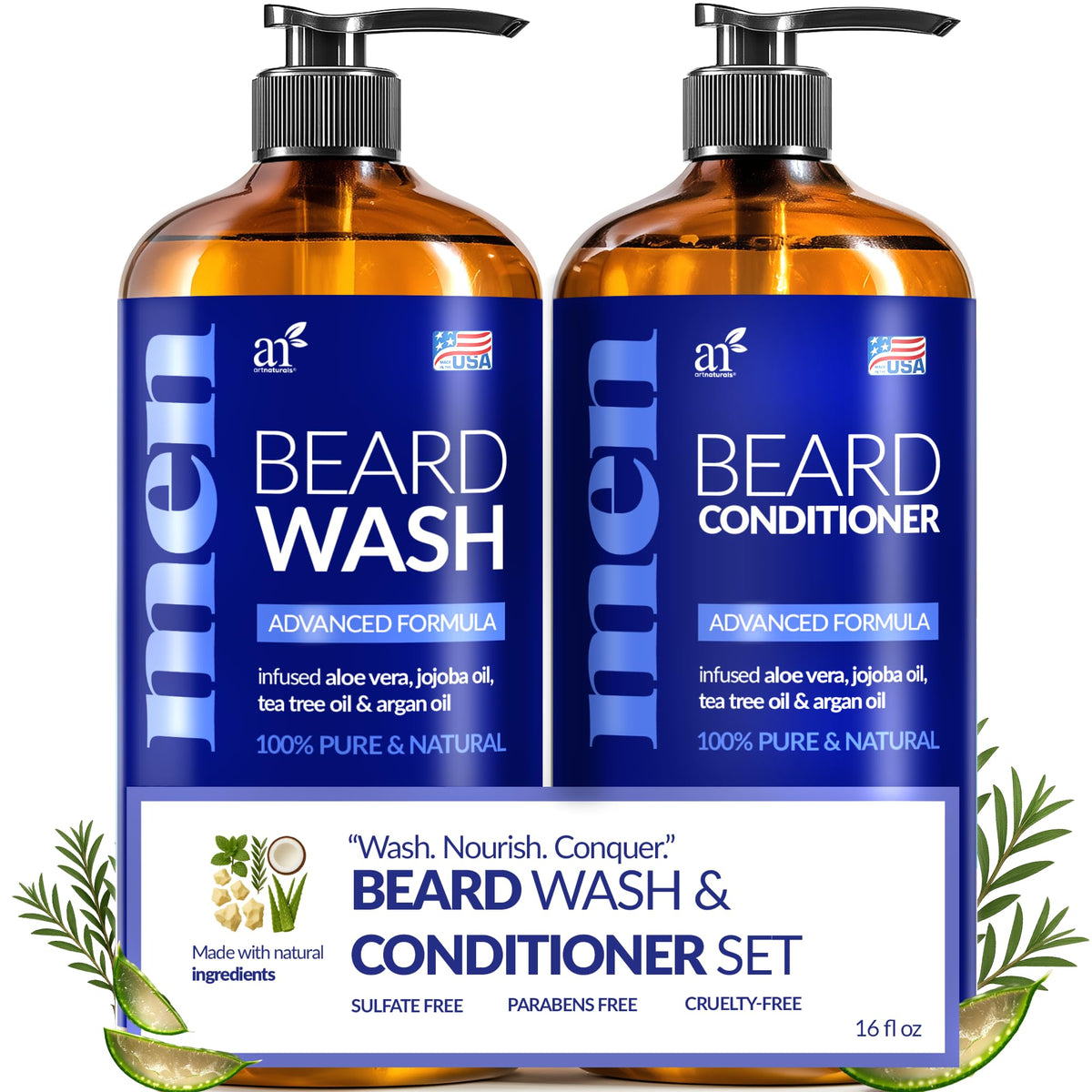 Artnaturals Beard Wash bottle pour for quick, refreshing facial hair cleansing.
