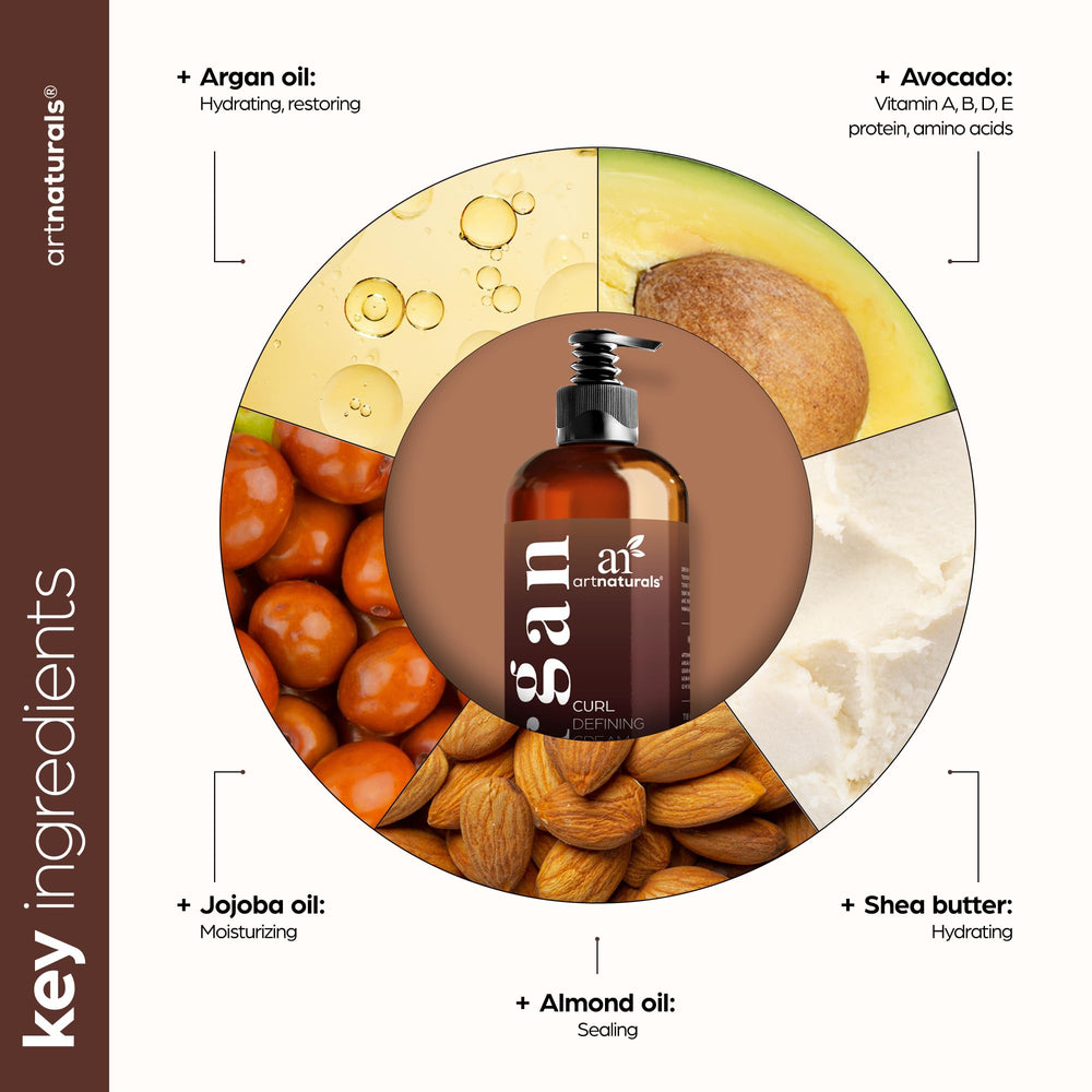 Artnaturals Curl Defining Cream oil blend highlights nourishing oils for moisture.