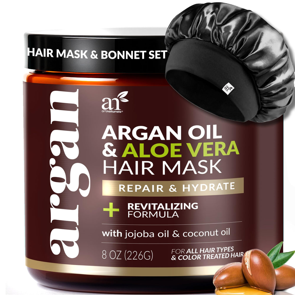 Artnaturals Hair Mask + Silk Bonnet Set box, ready for gifting and storage.