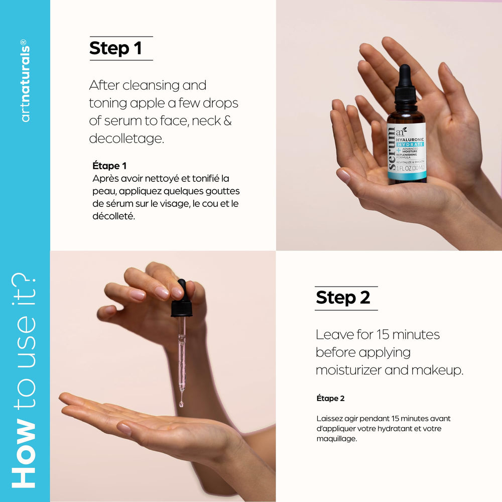 ArtNaturals Hyaluronic Acid Serum with vitamin C and E hints at nourishment.