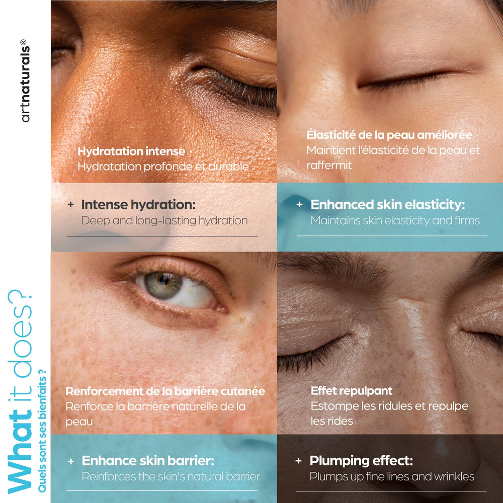 ArtNaturals Hyaluronic Acid Serum being applied by fingertip demonstrates quick absorption.