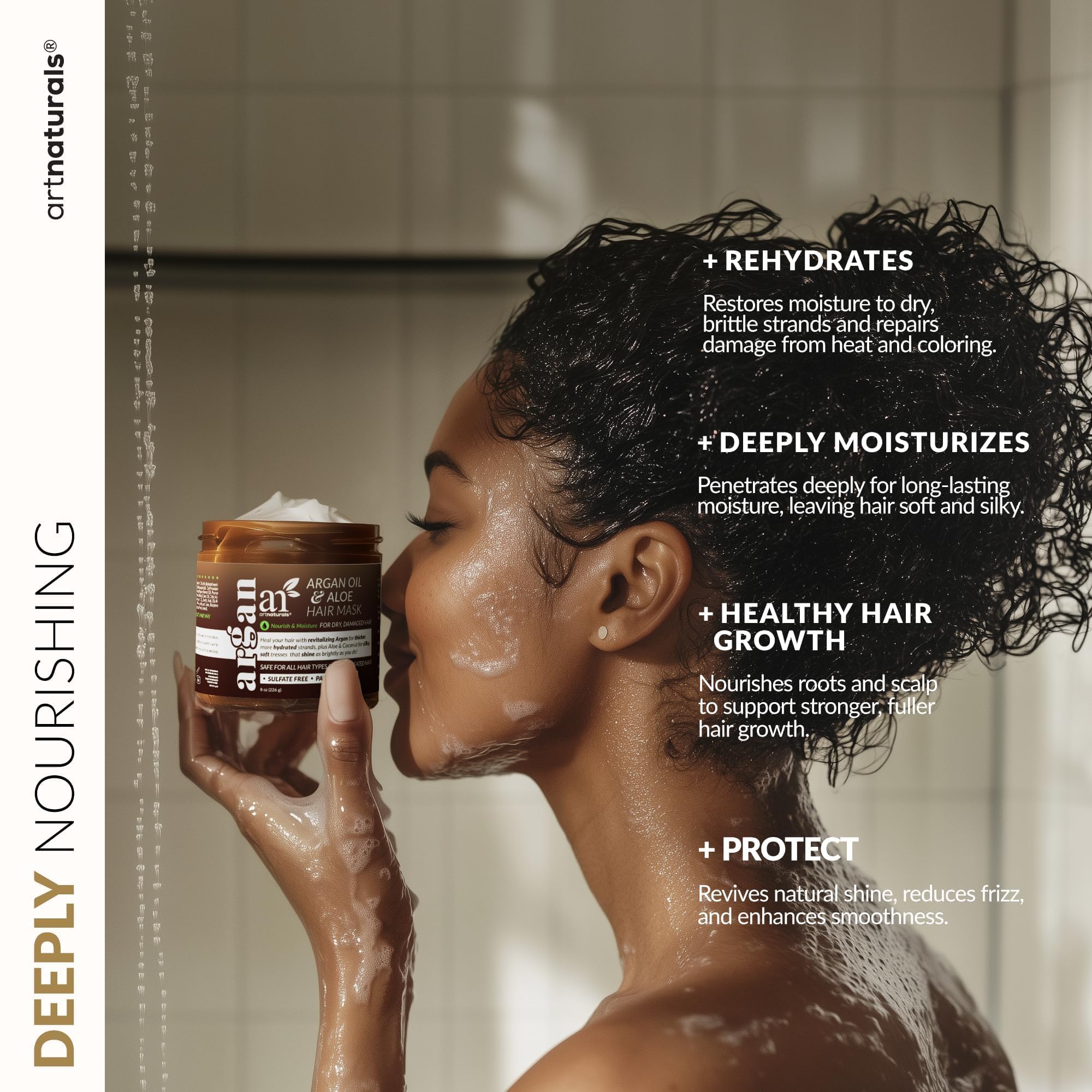 Ingredients display: argan oil and jojoba in Artnaturals formula.
