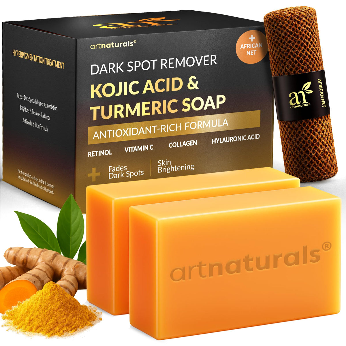 Artnaturals Kojic Acid Soap with turmeric bars two‑pack for even-toned skin