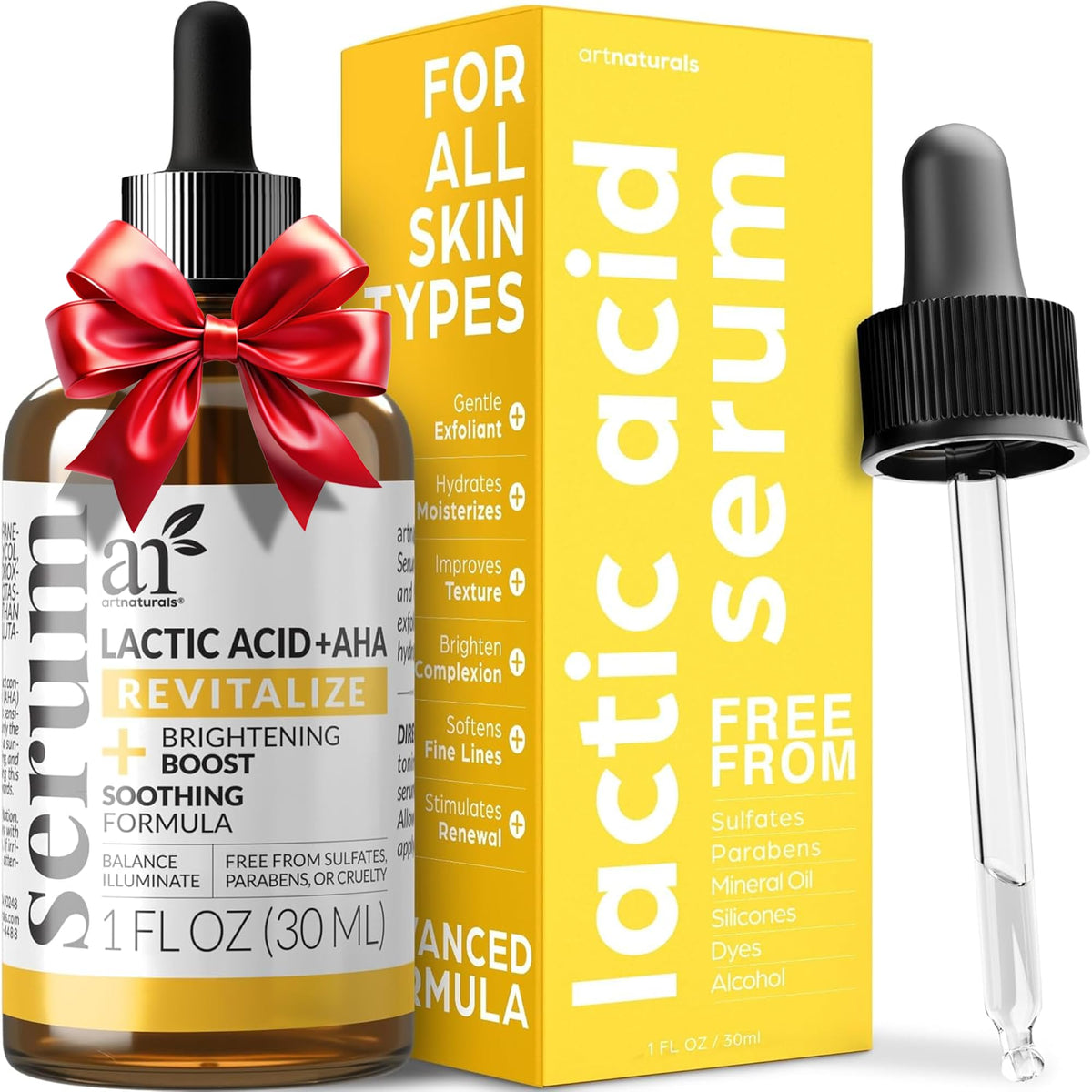 Artnaturals Lactic Acid + AHA serum bottle for nighttime exfoliation.