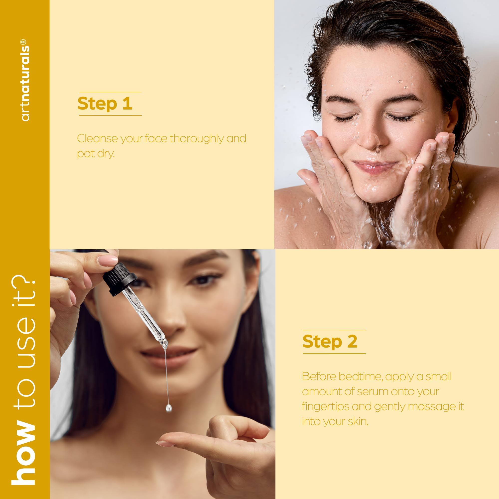 Artnaturals serum texture on skin shows smooth absorption.