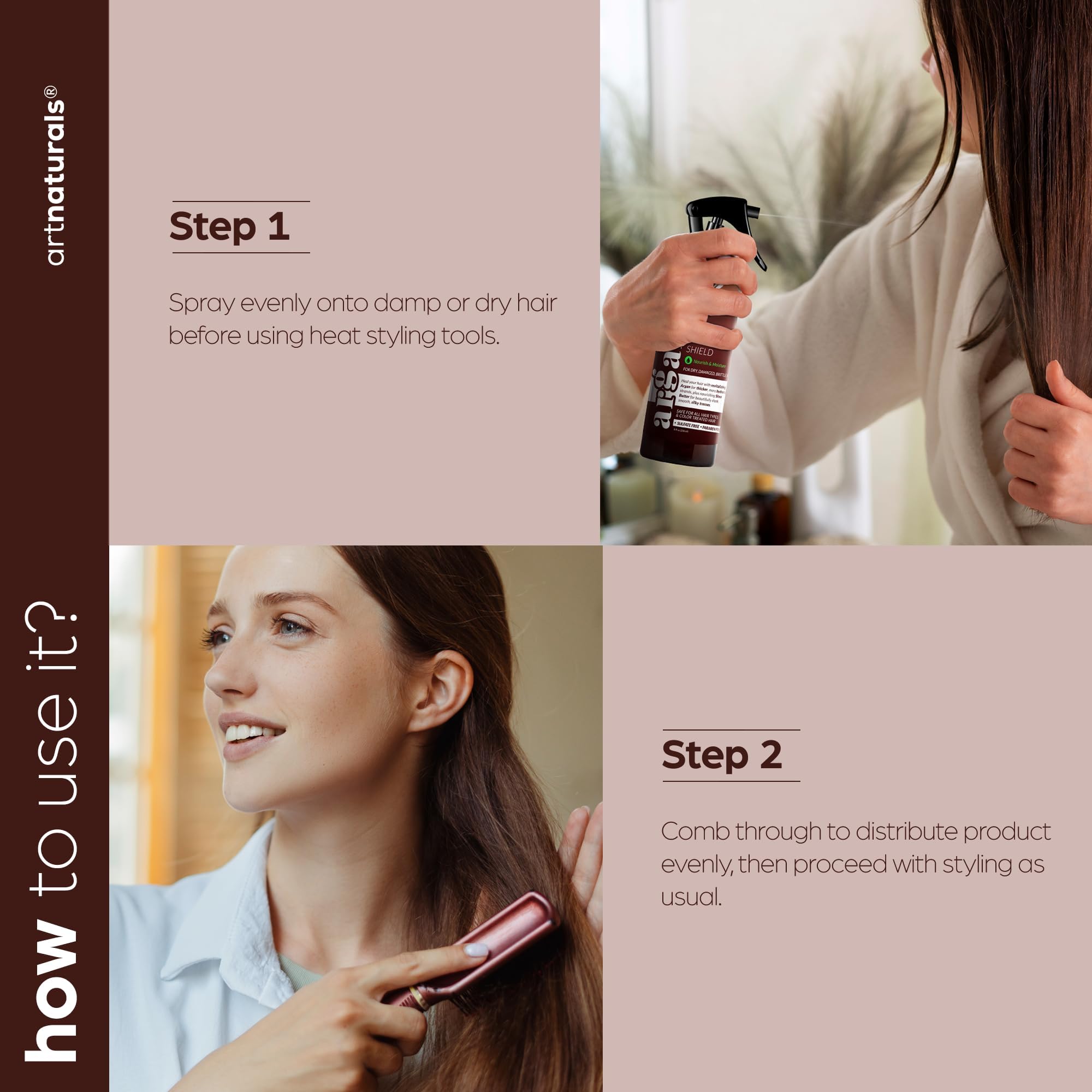 Artnaturals leave-in spray speeds drying time and adds shine