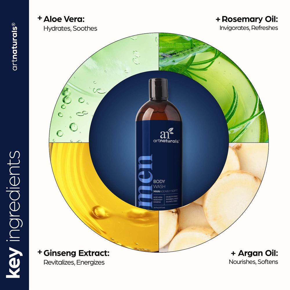 Artnaturals Men's Body Wash bathroom scene highlights daily grooming routine.