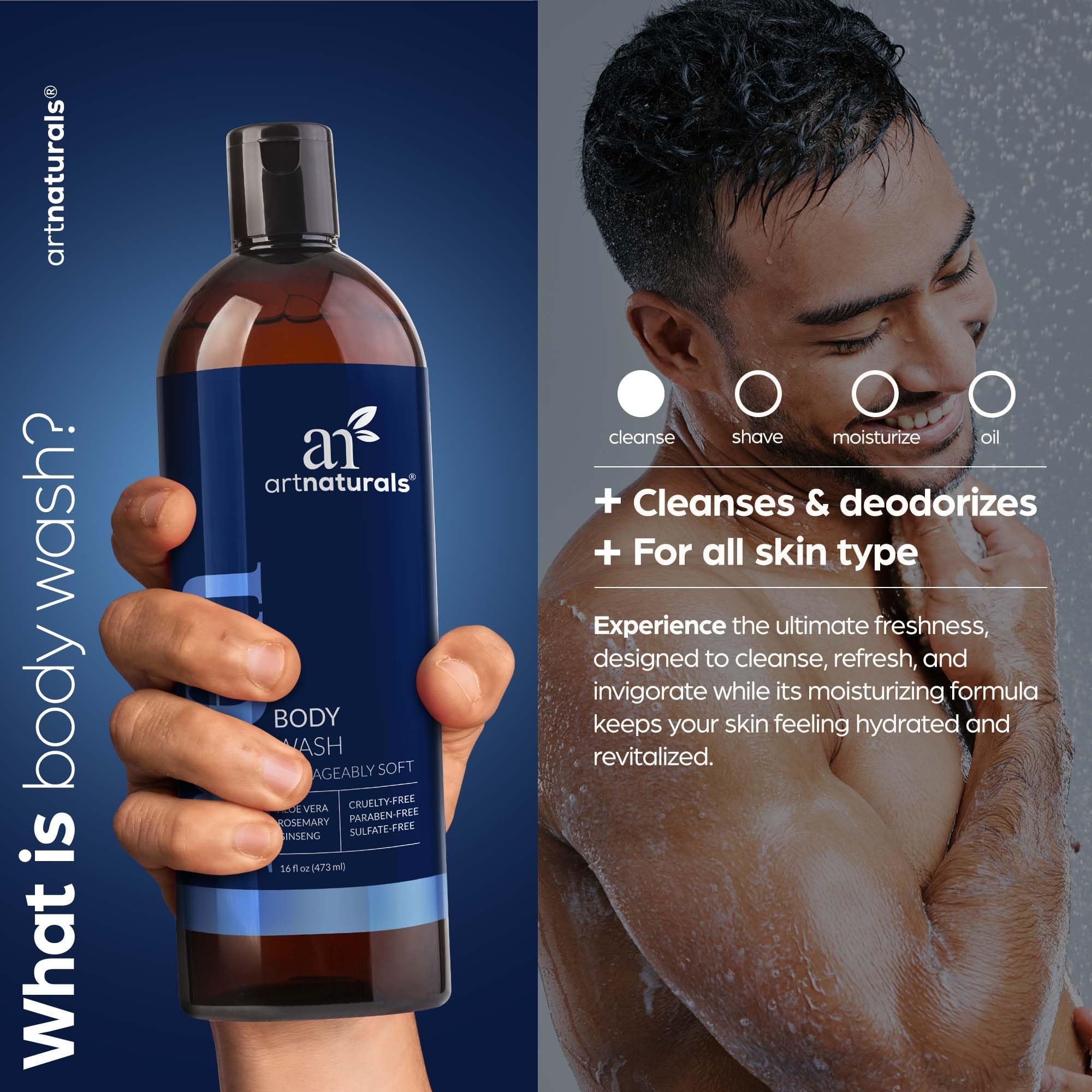 Artnaturals Men's Body Wash foamy lather delivers a rich cleanse.