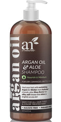 Artnaturals Moroccan Argan Oil Shampoo bottle closeup shows deep moisture for all hair types