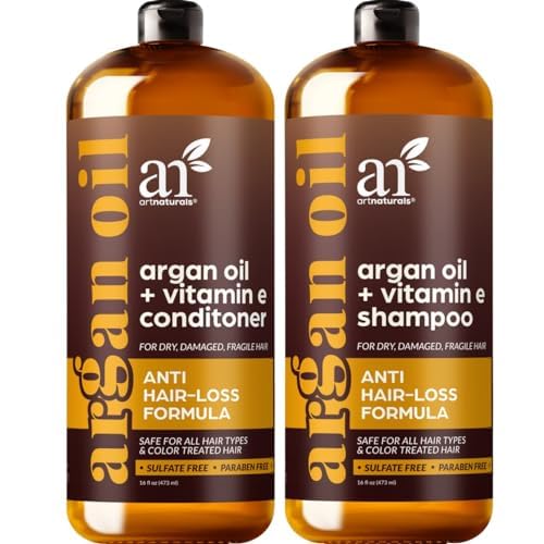 ArtNaturals Moroccan Argan Oil Shampoo bottle highlighting a nourishing scalp-friendly formula.