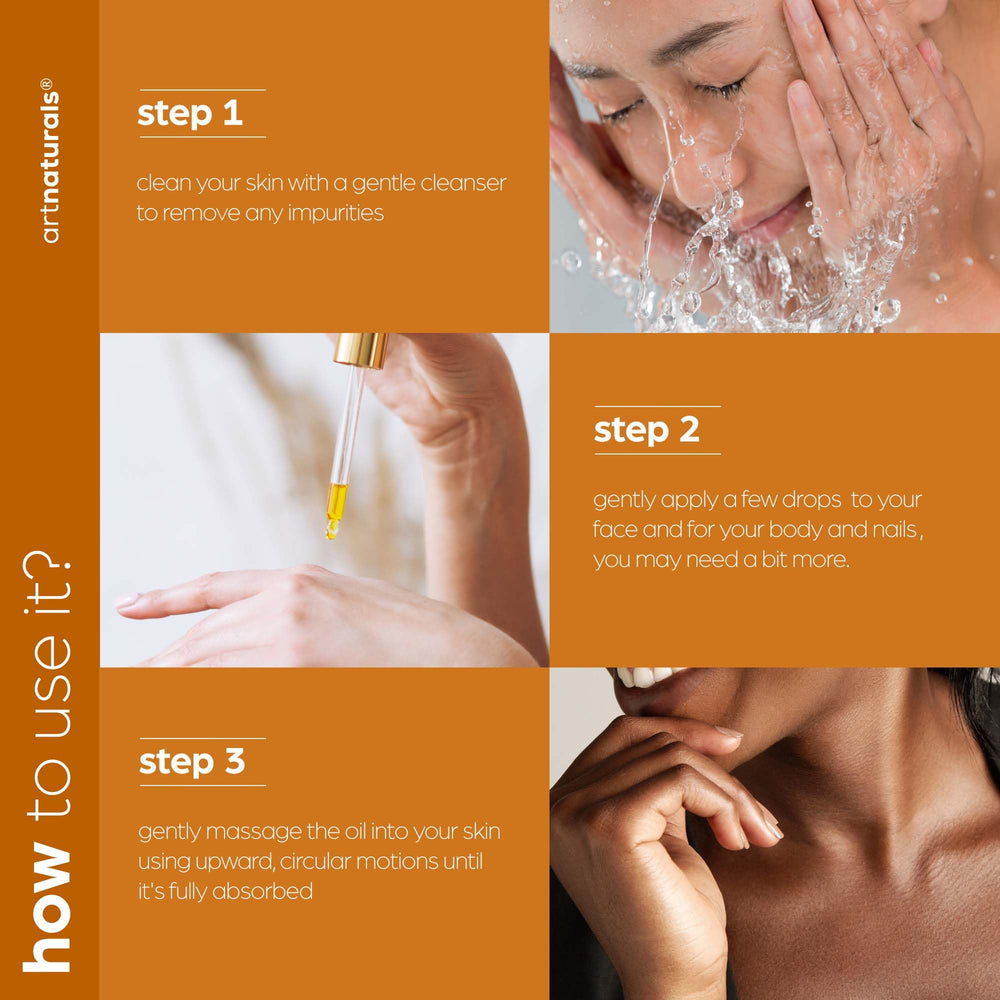 Applying Artnaturals oil to hand for quick absorption