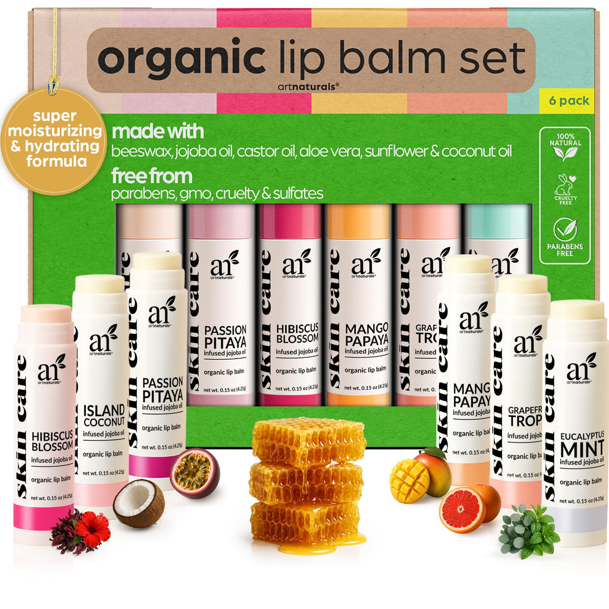 ArtNaturals lip balm gift set Island Coconut for daily moisture and travel-friendly care.