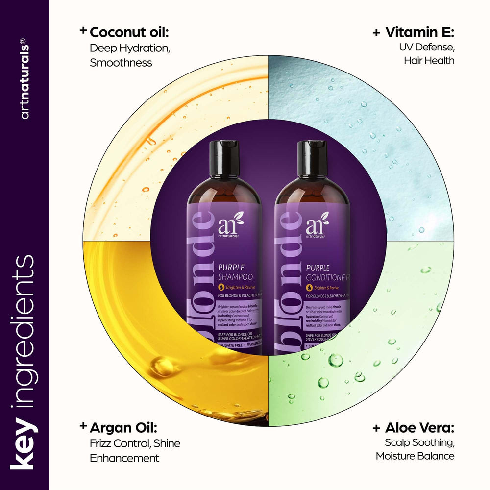 Artnaturals Purple Conditioner bottle pour demonstrates easy application and detangling.