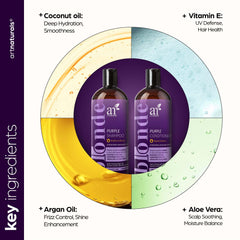 Artnaturals Purple Conditioner bottle pour demonstrates easy application and detangling.