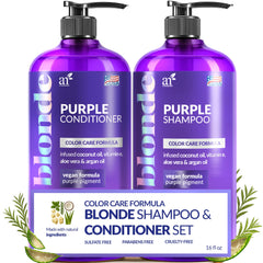 Artnaturals Purple Shampoo bottle front view boosts color longevity for bleached hair.