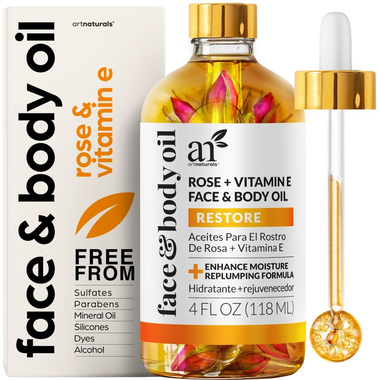 Artnaturals Rose + Vitamin E Face Oil bottle ready for hydration