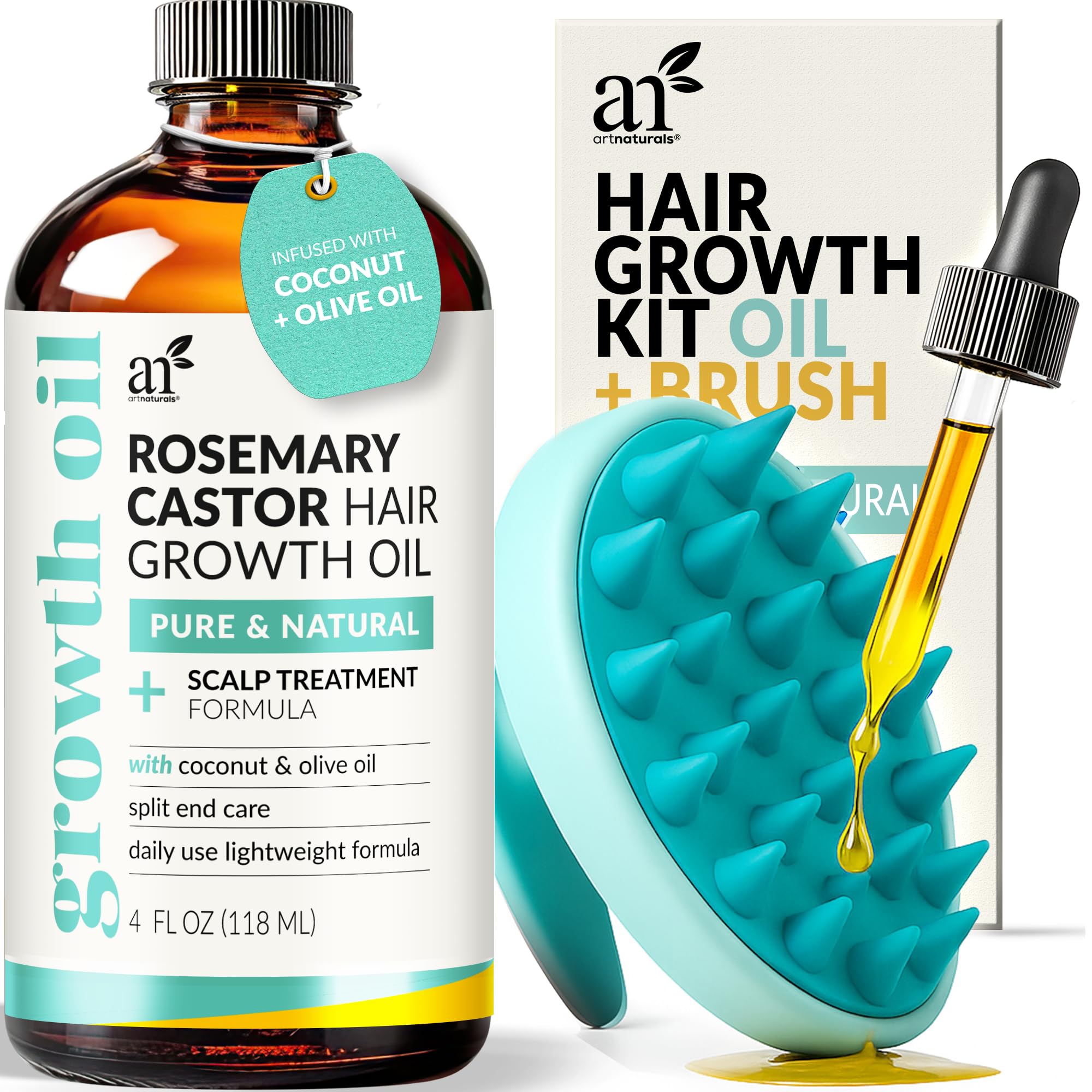 ArtNaturals Rosemary Castor Oil bottle for scalp nourishment and hair health.