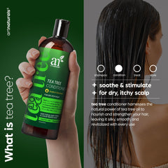 ArtNaturals Tea Tree Conditioner ingredients highlight borage oil and watercress for scalp moisture.