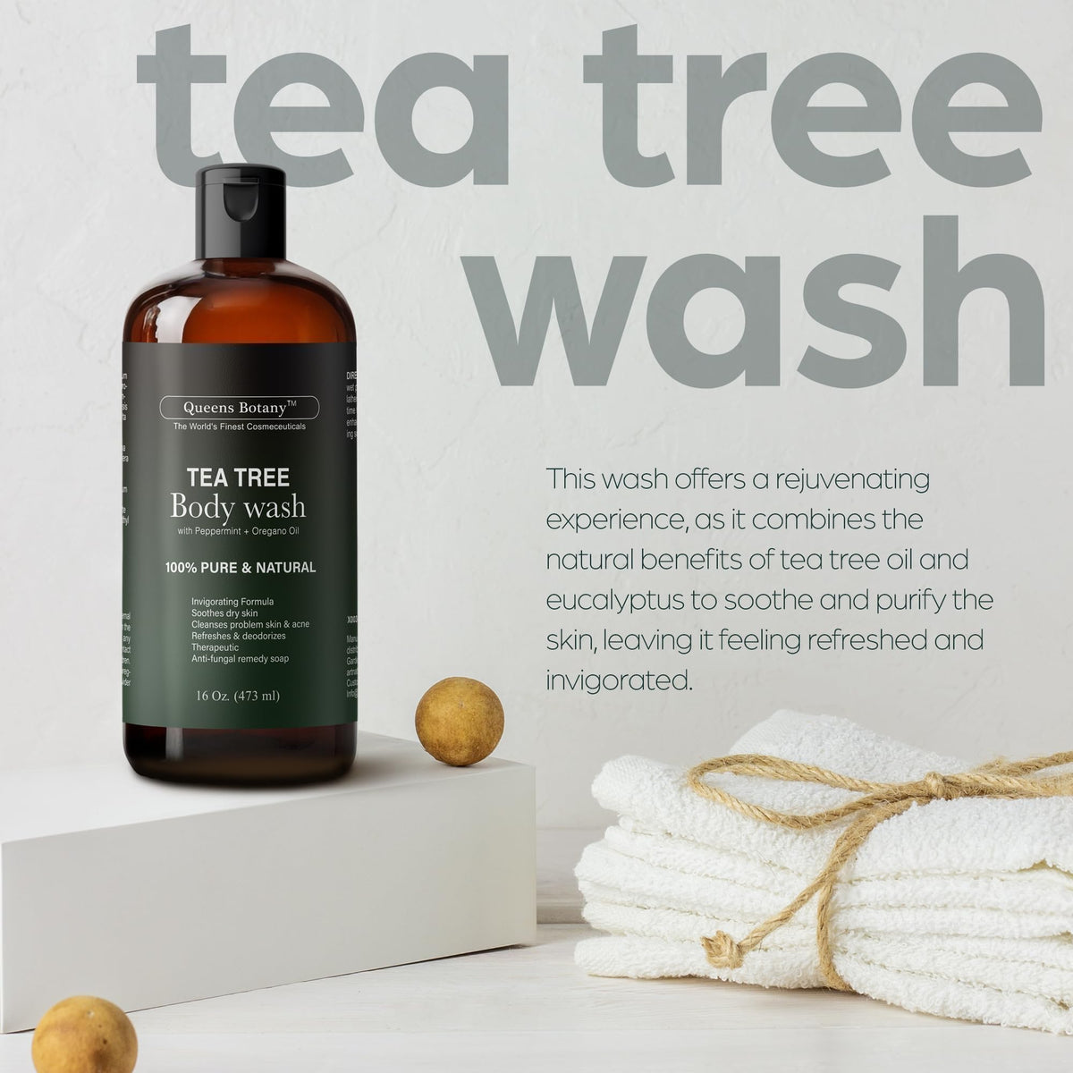 Artnaturals Tea Tree Oil Body Wash creates a rich lather for daily cleansing.