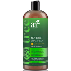 Artnaturals Tea Tree Shampoo bottle front highlighting 100% pure tea tree oil for scalp refreshment
