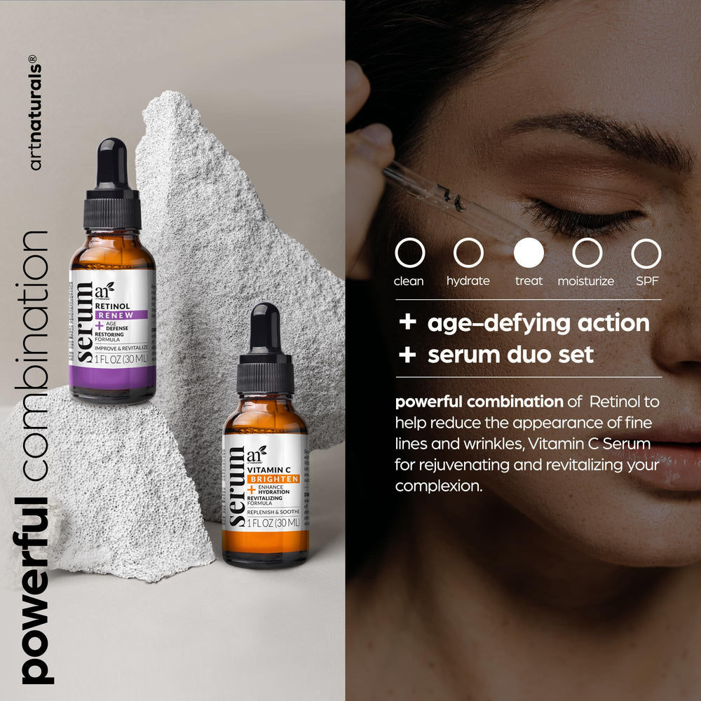 Artnaturals Vitamin C Serum Set retinol-jar highlights anti-aging potential and nighttime care.