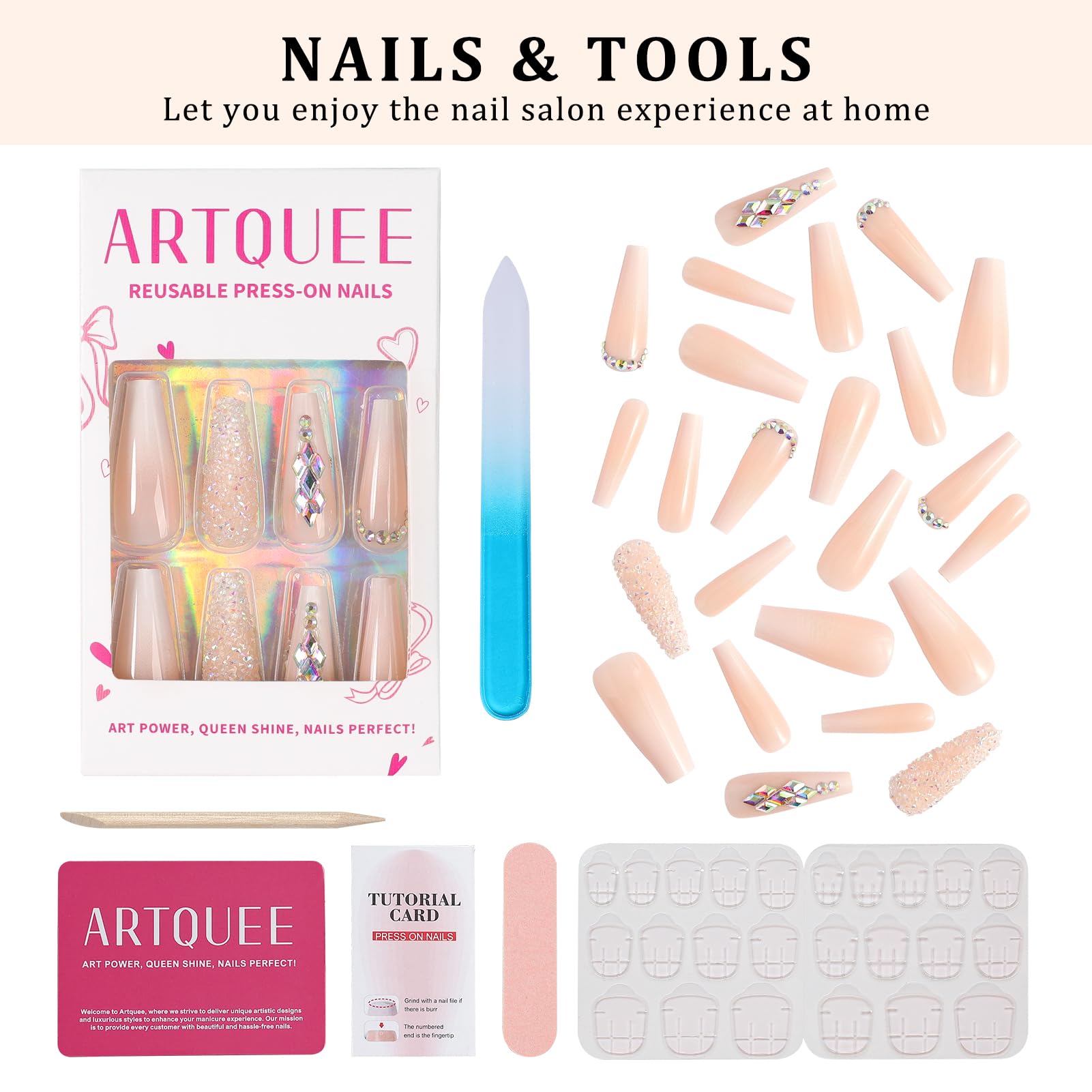 Artquee included file, glass file, stick and glue sticker simplify application