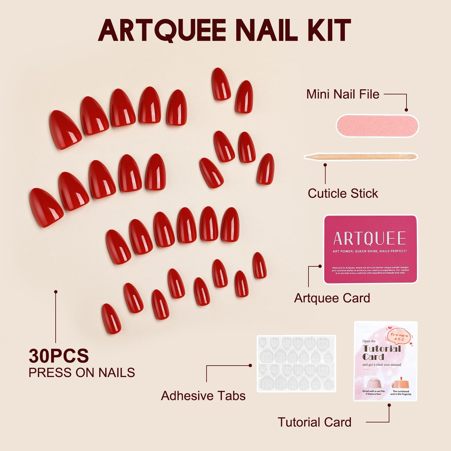 Artquee mini file helps perfect edges on Red Almond nails