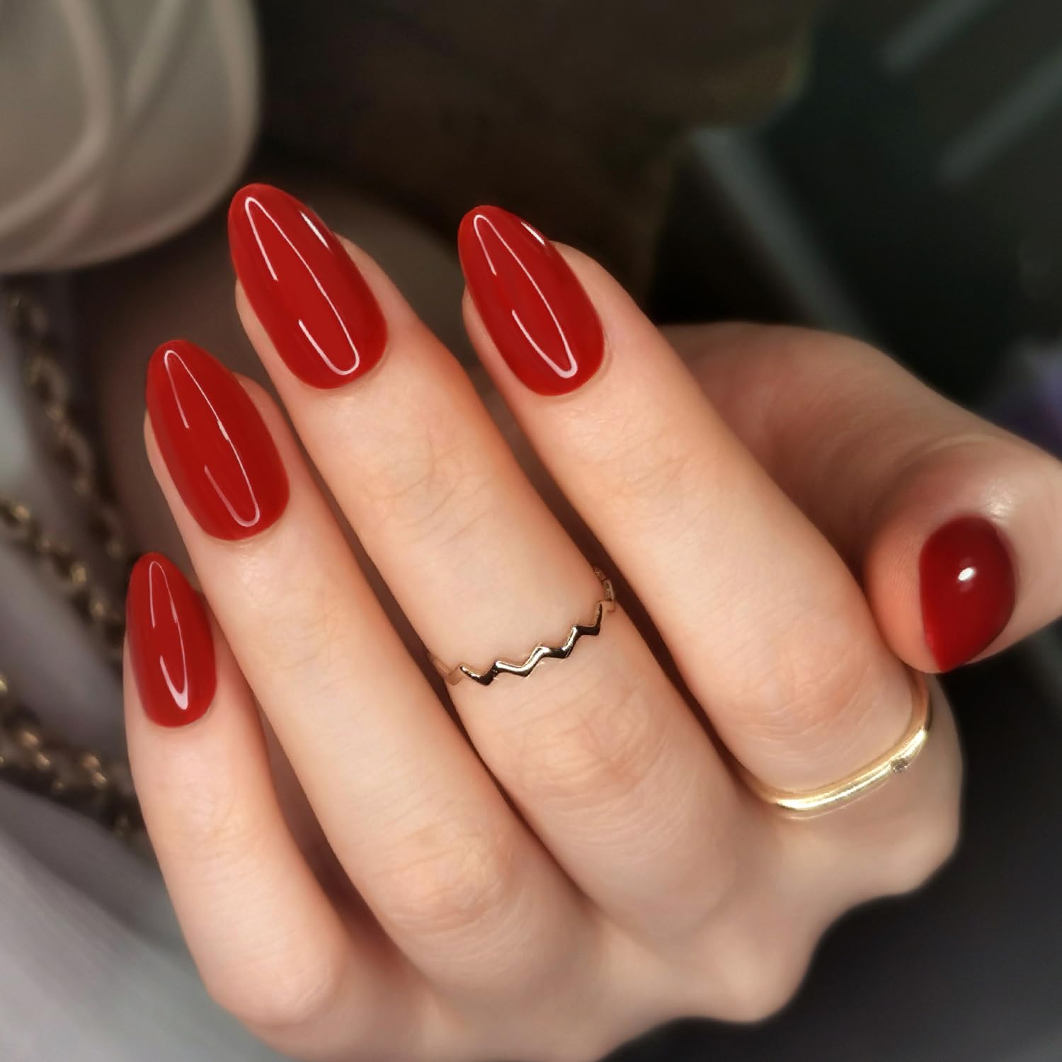 Artquee Red Almond press-on nails kit with glossy finish for at-home manicure