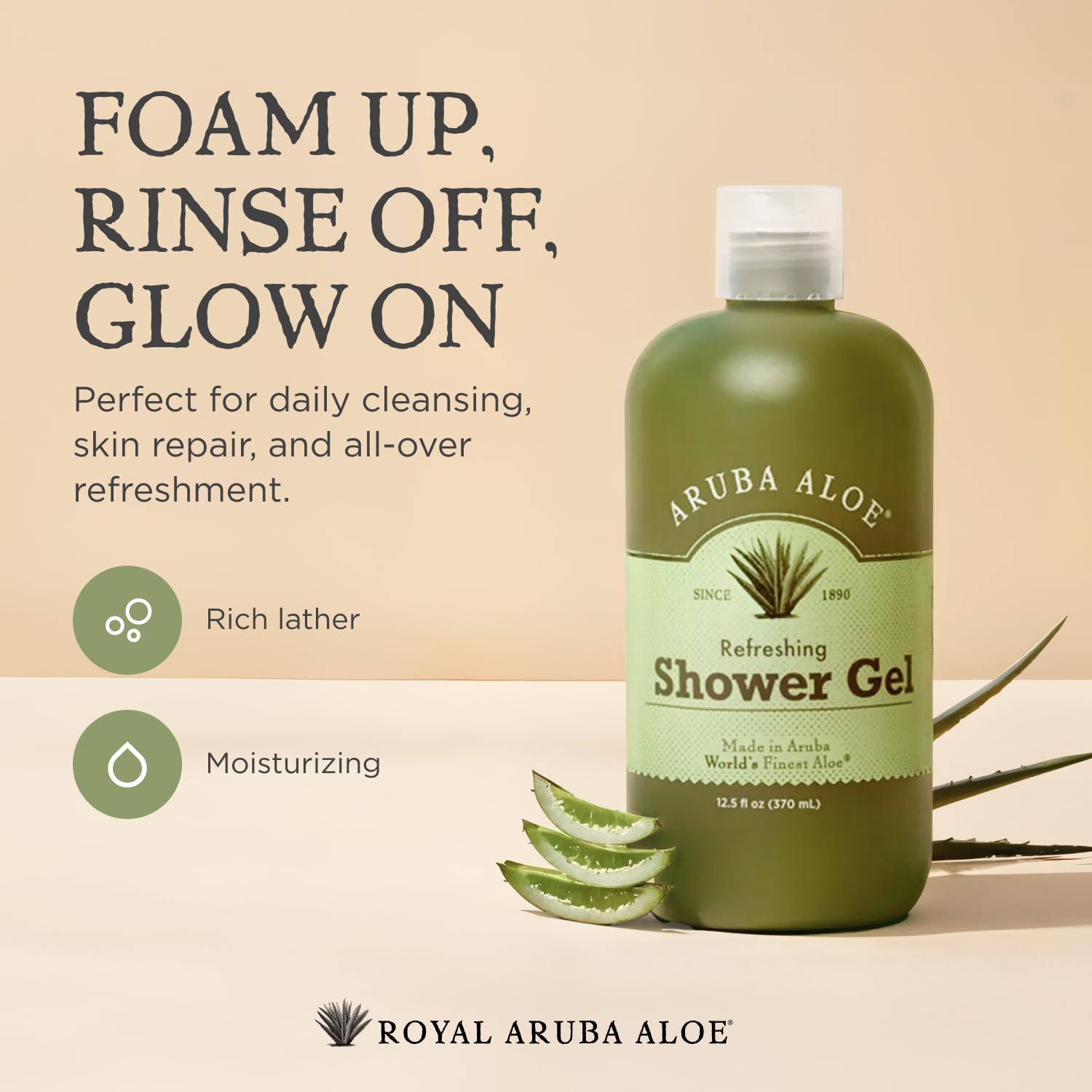 Aruba Aloe Refreshing Shower Gel creamy texture shown for sensitive skin