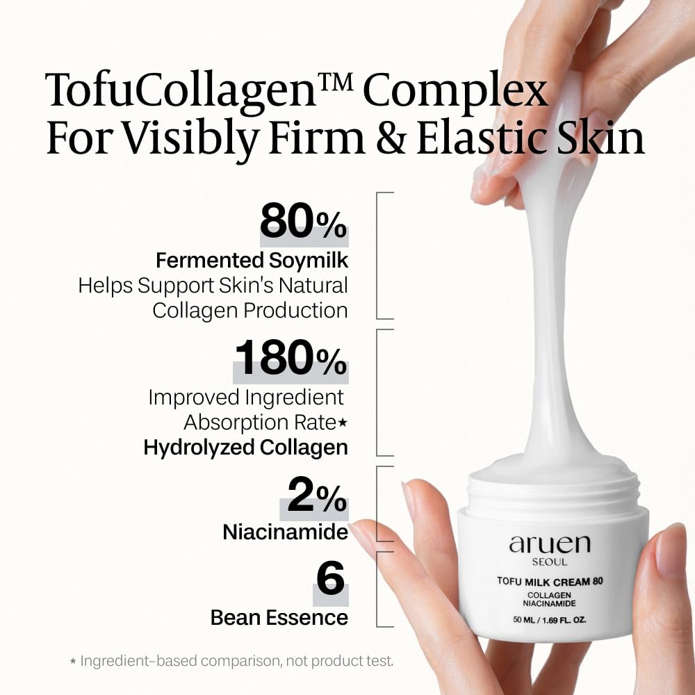Aruen Fermented TofuCollagen Cream hand-application demonstrating quick absorption and hydration